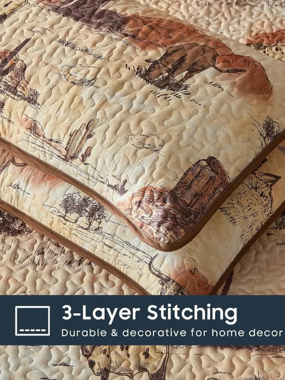 Southwestern Cowboy Quilt Set Rustic Ochre Brown Bedspread
